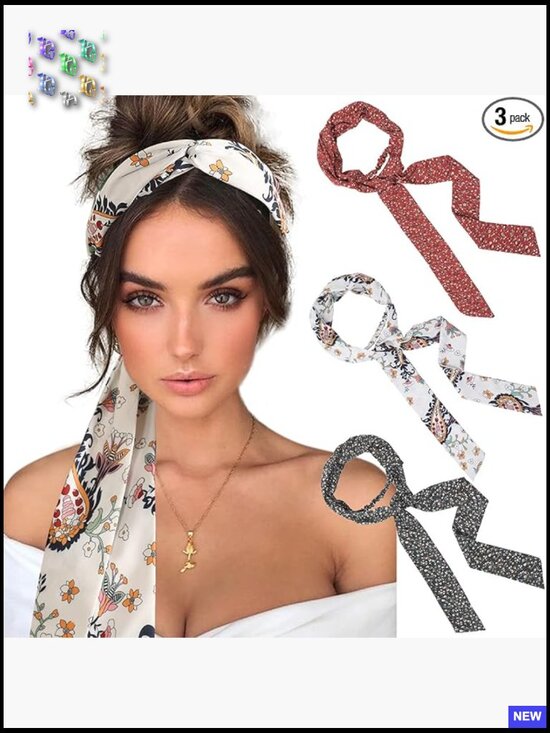 Chiffon Criss Cross Head Wraps Non Slip Twist Knotted Hairbands 3 Pack main image 2